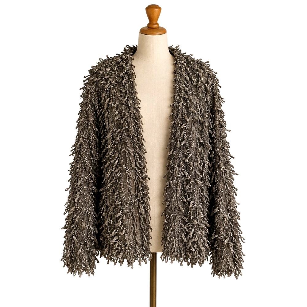 Kaktus Shaggy Fringe Cardigan XL Gray Textured Art to Wear Jacket Artsy Eclectic